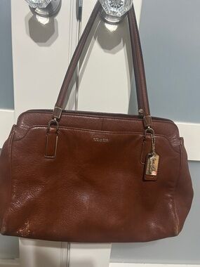 Coach Chestnut Brown Leather Shoulder Bag with Signature Tag 25161